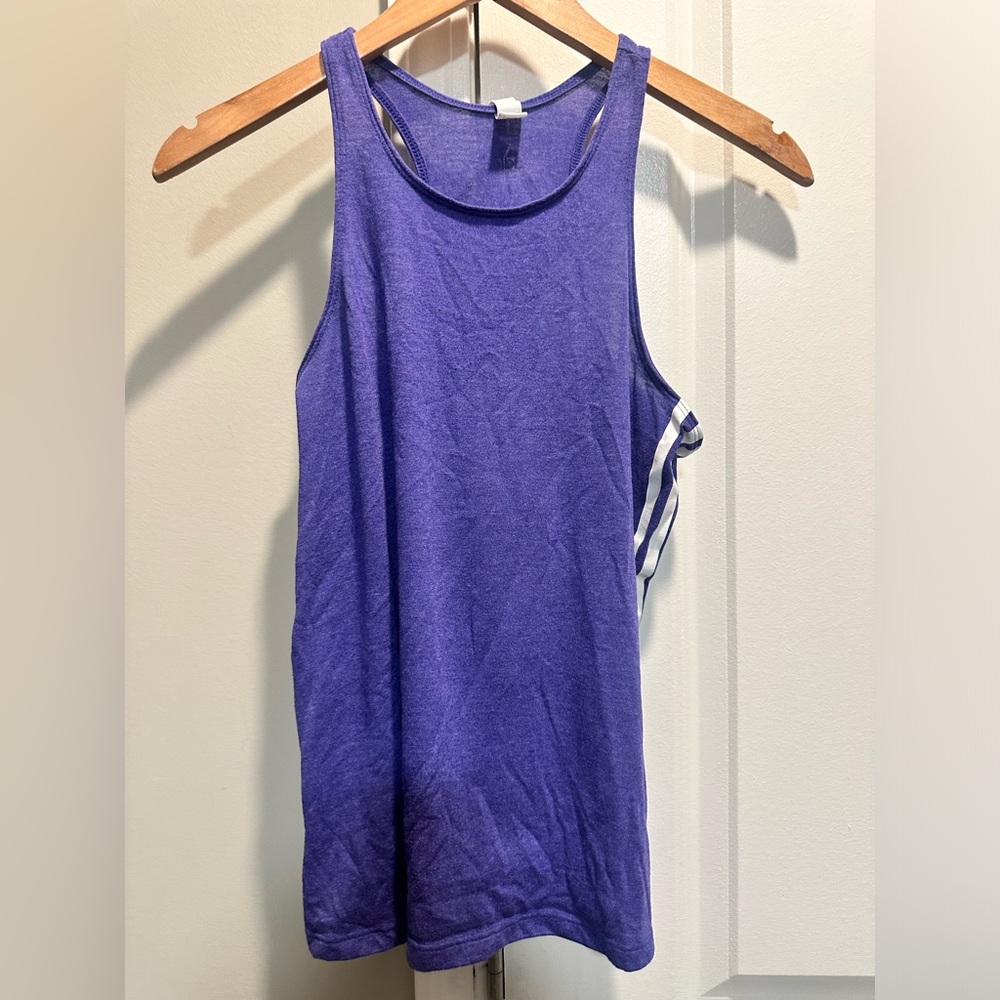 Adidas purple three stripe open back tank small